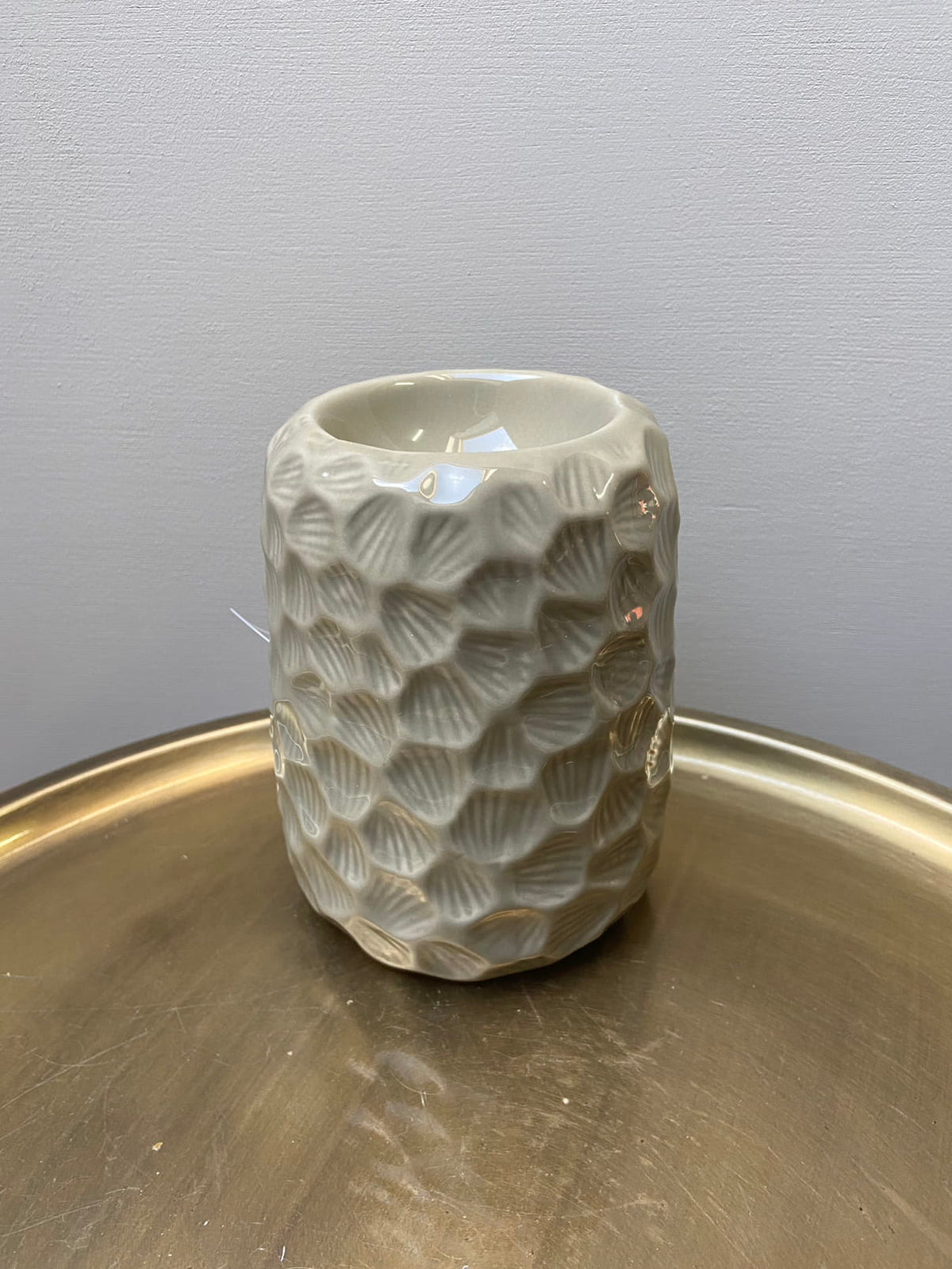 Geurbander,aardewerk,grijs,honeycomb,amberblokjes