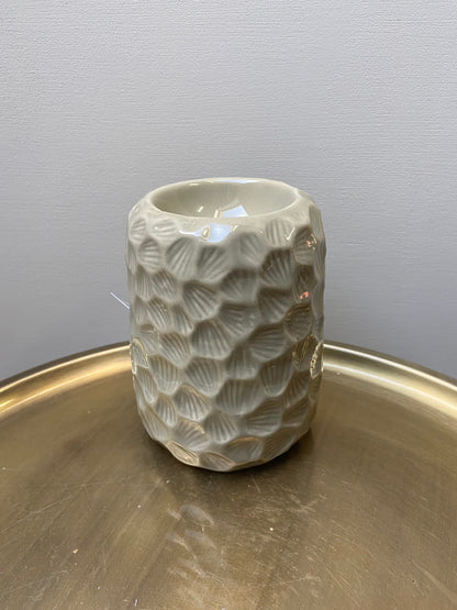 Geurbander,aardewerk,grijs,honeycomb,amberblokjes