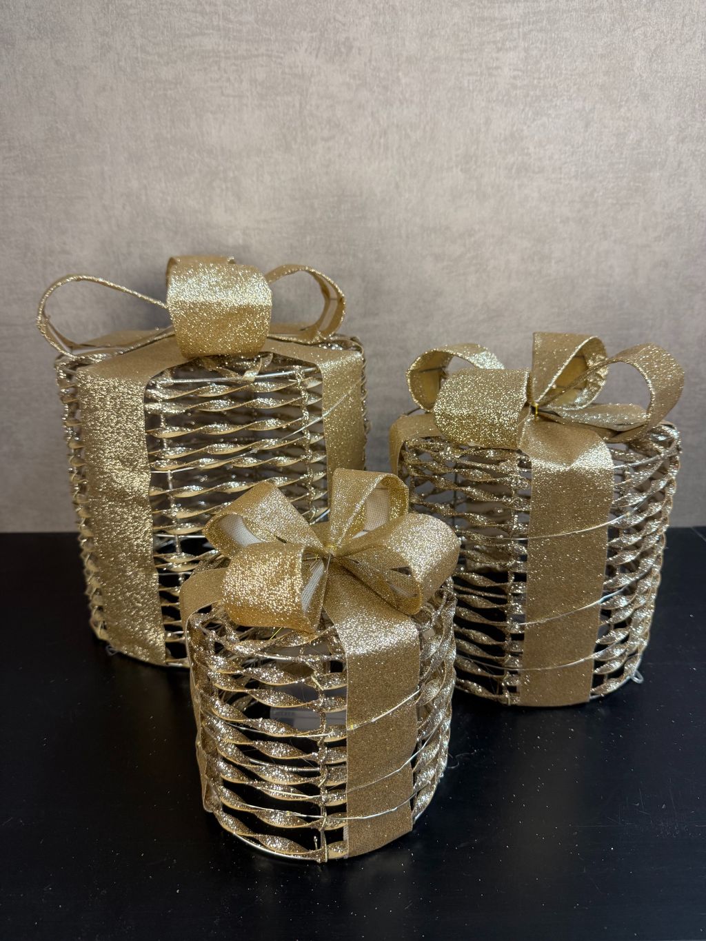 Scatole regalo di Natale LED | set da 3 Oro