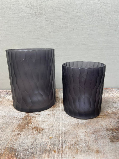 Waxinelichthouder zwart glas